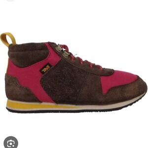 Teva Highline Mid Top Sneakers‎ Brown Pink Suede Ripstop Hiking Shoes 7.5